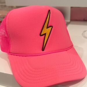 Aviator Nation Hot Pink Trucker Hat with Yellow Lightning Bolt